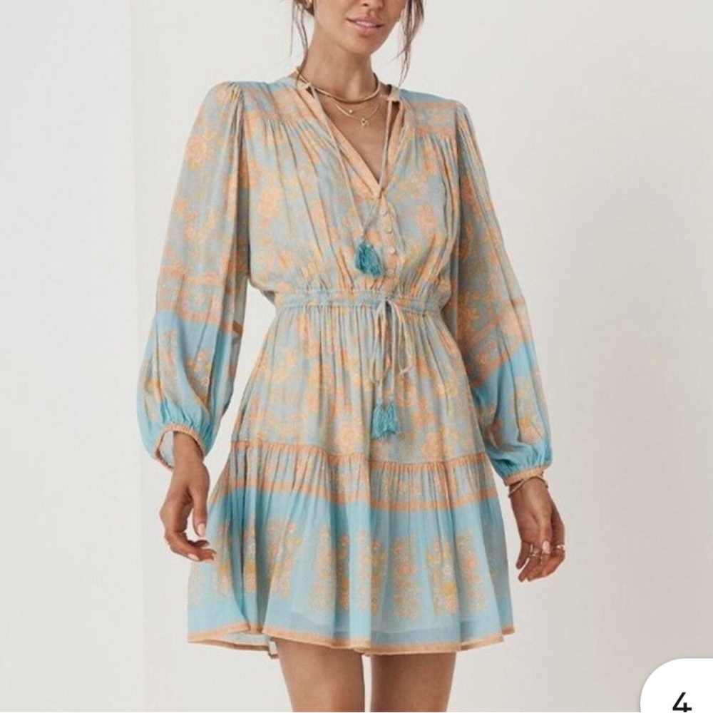 Spell Blue and Orange Long Sleeve Dress